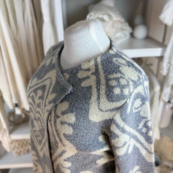 Anthropologie Hannah size XL, gray damask tan open cardigan lagenlook boho #4370 - Picture 6 of 10